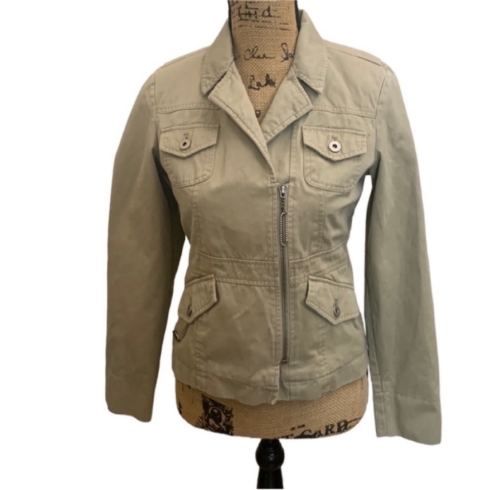 Harley Davidson Tan Denim Asymmetrical Embroidered Worker Jacket Size XS